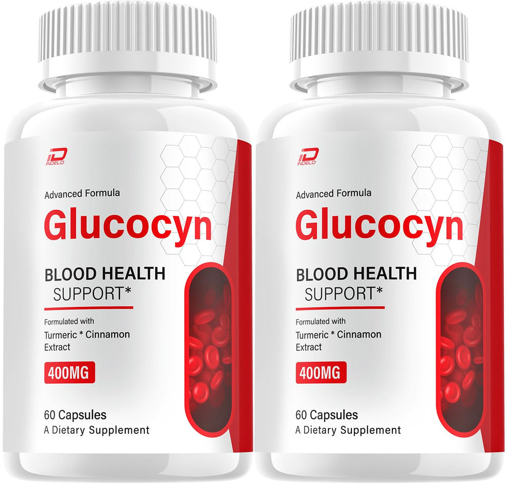 Indelo Glucocyn bottle front for daily wellness support.