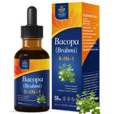 IndiLeafpure Bacopa Drops bottle with amber liquid for memory support.