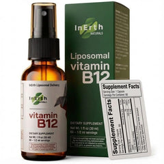Inerth Naturals B12 spray bottle front view highlighting convenient energy support