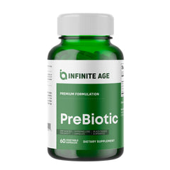 Infinite Age prebiotic capsules bottle for daily gut balance.