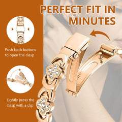 Wrist-on Infinity Clover bracelet showcasing elegant design and comfortable fit.
