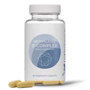 InfiniWell Methylated B Complex bottle front shows high-potency B vitamins for energy support.