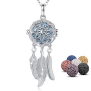 INFUSEU Dreamcatcher necklace diffuser with lava stone pendant for essential oils