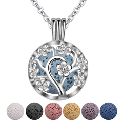 INFUSEU Sakura Tree aromatherapy necklace pendant with lava stones for personal scent diffusion.
