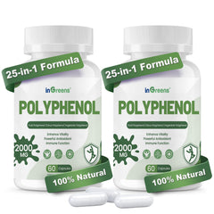 inGreens 25-in-1 polyphenols bottle front highlighting antioxidant blend for daily vitality.