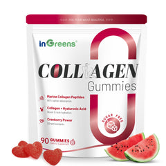 inGreens collagen gummies bottle shows sugar-free, 5000mg marine collagen for daily wellness.