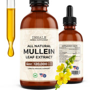 Inhale Mullein Drops bottle label highlighting brand and respiratory support.