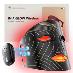 INIA Glow red-light mask face panel for at-home skin rejuvenation sessions.