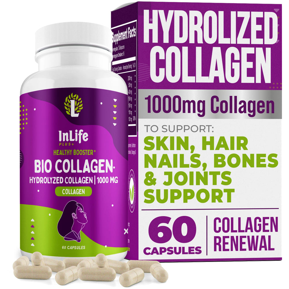 Inlife Plus + Hydrolyzed Collagen bottle front promotes daily beauty and joint wellness.