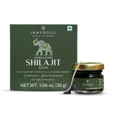 INNASOUL Shilajit resin bottle highlighting premium quality and vitality benefits