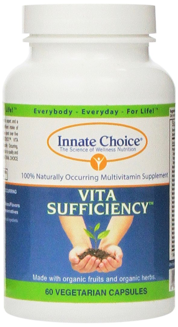 Innate Choice Vita Sufficiency bottle showing plant-based vitamins for daily wellness.
