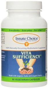 Innate Choice Vita Sufficiency bottle showing plant-based vitamins for daily wellness.