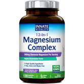 Innate Vitality 12-in-1 magnesium bottle showing 120 capsules for daily nerve support.