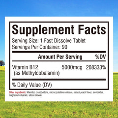 Innate Vitality B12 5000mcg close-up of tablet highlights fast-dissolve action
