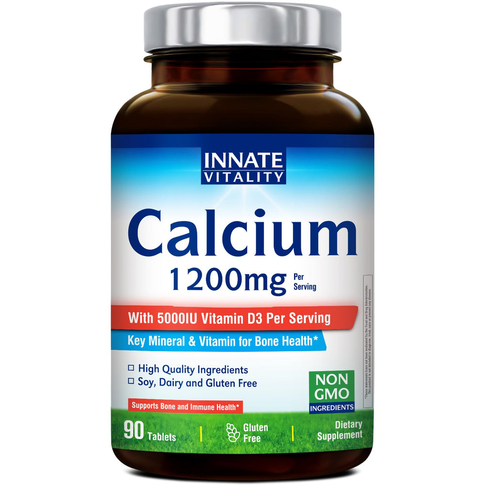 Innate Vitality Calcium 1200mg bottle front highlights high-potency bone support.