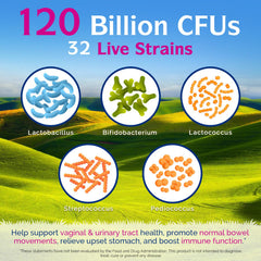 Innate Vitality Women’s Probiotics label noting 32 strains and CFU