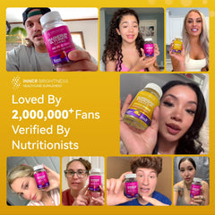 Inner Brightness gummies bottle back highlighting non-GMO and gluten-free ingredients for quality