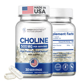 Inner Brightness prenatal choline liquid bottle showing clear dosage for focus during pregnancy.