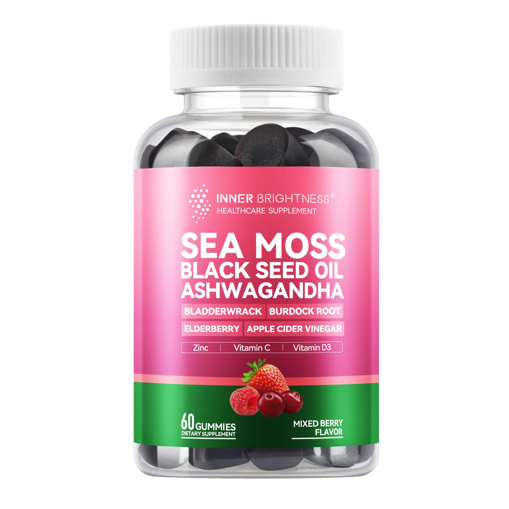 Inner Brightness Sea Moss gummies bottle with mixed berries for daily immune support.