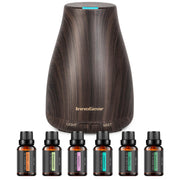 InnoGear diffuser with wood grain and ambient night light for a calming bedroom atmosphere