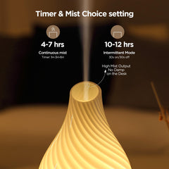 Inrorans ultrasonic diffuser with intermittent mist conserves essential oils.