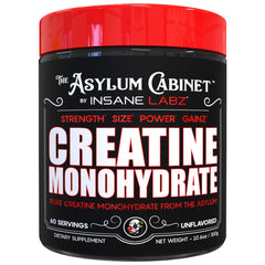 Insane Labz Insane Creatine Monohydrate powder bottle showing the neutral, unflavored formula.