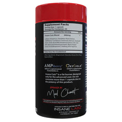 Insane Labz Insane Cutz label with dandelion root extract closeup and water balance hint