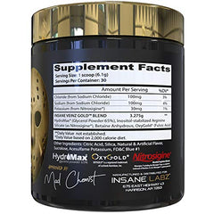Scoop of Insane Veinz Gold powder ready to mix for a vascular pre-workout session.