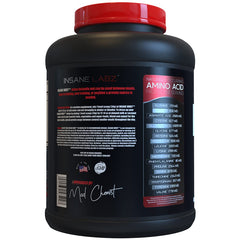 Insane Labz Insane Whey vanilla bottle displayed on a gym counter.