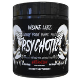 Insane Labz Psychotic Black Watermelon powder tub showing flavor and premium packaging