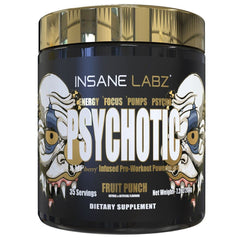 Psychotic Gold gummies close-up highlighting fruit-punch flavor and focus.