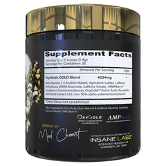 Insane Labz Psychotic Gold powder scoop ready for a precise pre-workout serving.