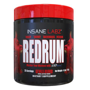 Insane Labz Redrum canister front view highlighting energy-boosting formula