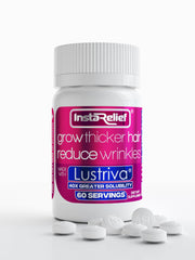 InstaRelief Hair Growth bottle with Lustriva for daily hair support.