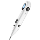 InsurMedic electronic acupuncture pen showing meridian detection on a shoulder