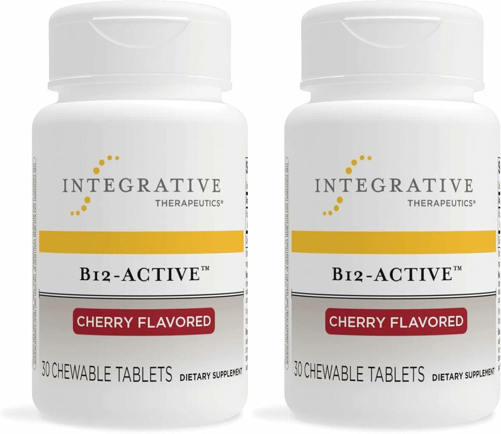 Integrative Therapeutics B-12 Active bottle with cherry chewables for daily use.