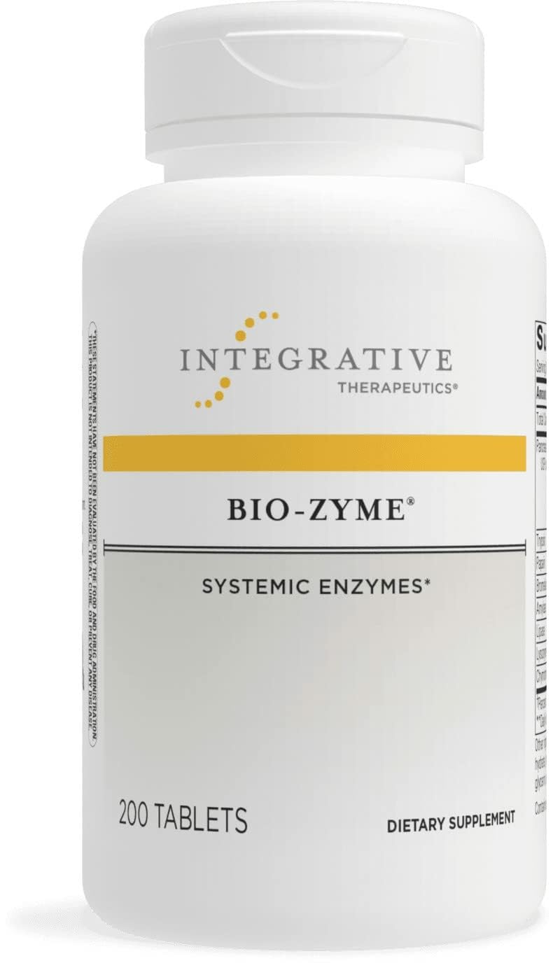 Integrative Therapeutics Bio-Zyme bottle pour indicating digestive support after meals