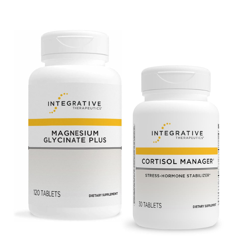 Integrative Therapeutics Cortisol Manager bottle signaling stress support potential.