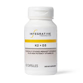 Integrative Therapeutics K2 + D3 bottle front showing dairy-free formulation for bone and heart support