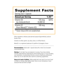 Integrative Therapeutics K2 + D3 label closeup highlighting MenaQ7 K2 and D3 potency