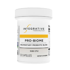 Integrative Therapeutics Pro-Biome bottle label shows 50 billion cultures for digestive support