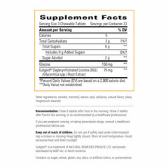 Rhizinate chewable tablets close-up showing a sugarless formula for digestion.