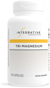 Integrative Therapeutics Tri-Magnesium bottle showing dairy-free and gluten-free formula for daily support