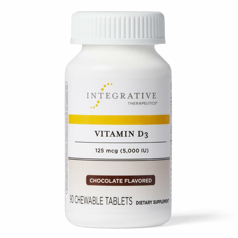 Integrative Therapeutics Vitamin D3 125 mcg bottle shown for daily immune and bone support.