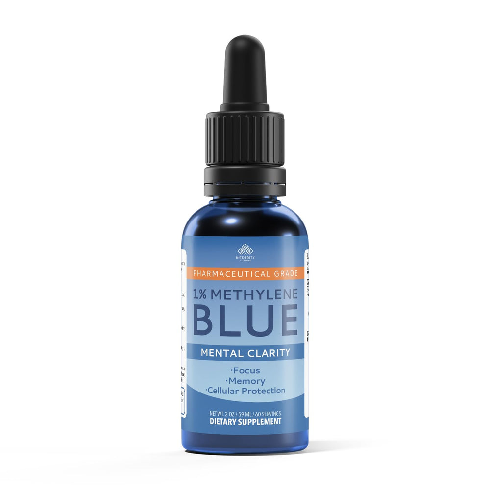 Integrity Vitamins Methylene Blue Drops bottle with clear label for precise research dosing.