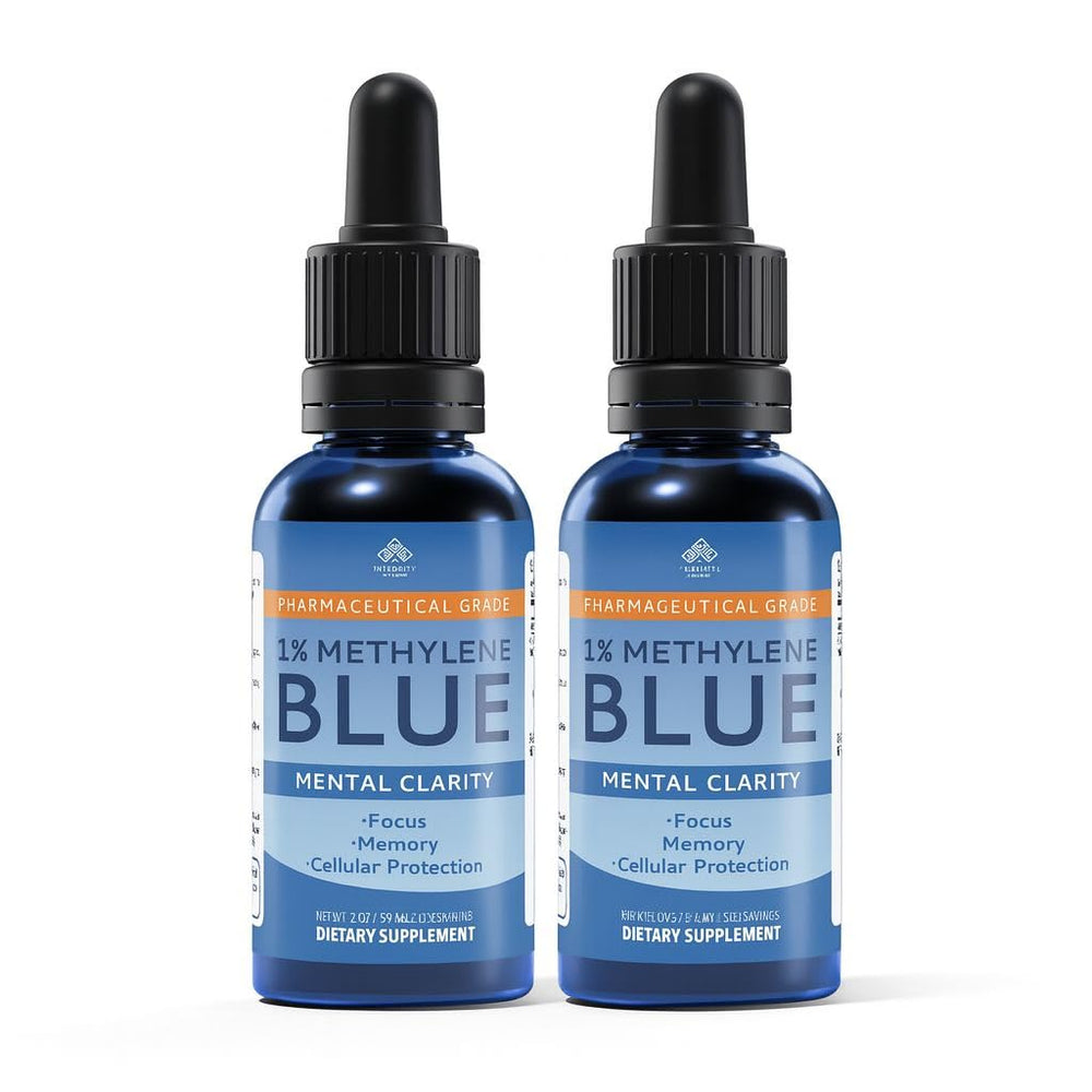 Integrity Vitamins Methylene Blue Drops bottle pour for precise dosing in labs