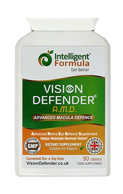 Intelligent Formula Vision Defender AREDS2 tablets on a clean surface for daily eye support.
