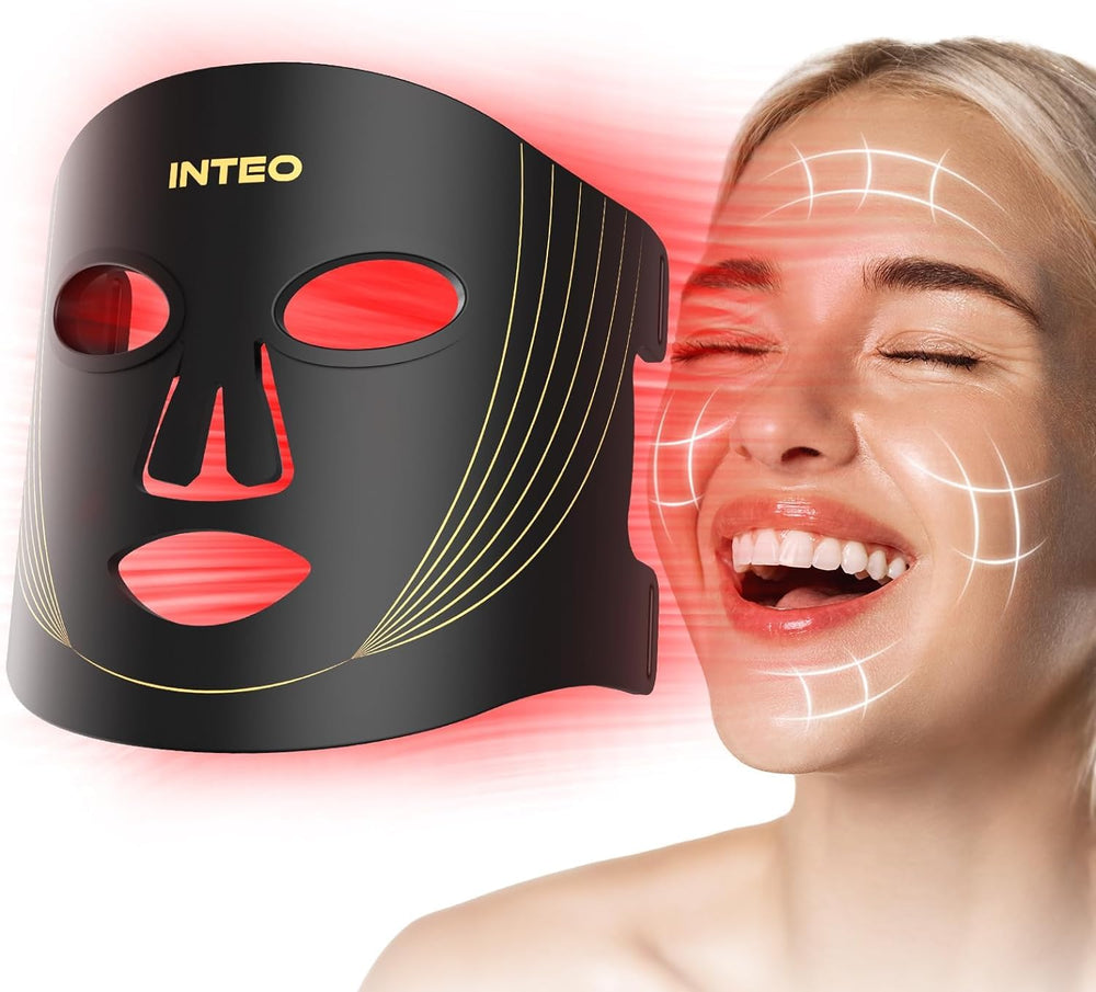 INTEO red light mask front view for at-home facial therapy.