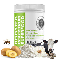 Intestinal Fortitude colostrum supplement bottle highlighting daily immune and digestion support.