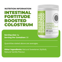 Intestinal Fortitude manuka honey jar highlighting natural antibacterial support.